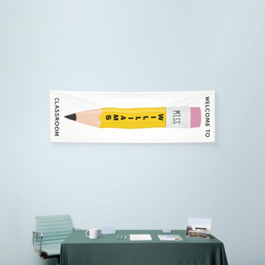 Leraar Naam Potlood Classroom Welkomstbanner Spandoek (Beurs)