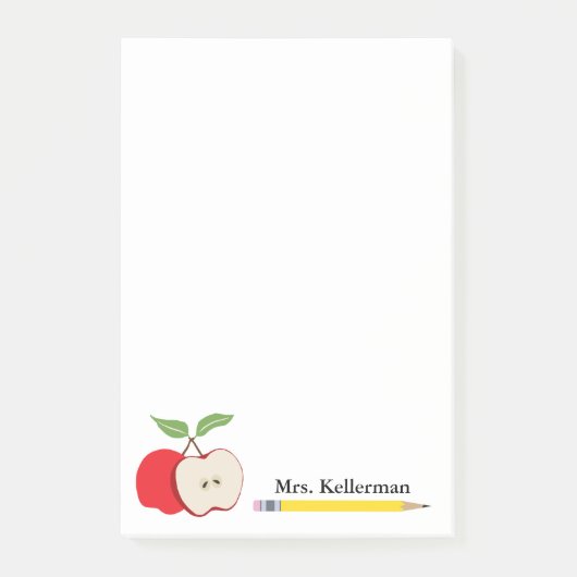 Leraar Naam Rode Appel Gele Potlood School 4 x 6 Post-it® Notes (Voorkant)