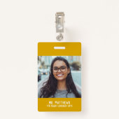 Leraar naambordje met foto - geel badge (Achterkant met clip)