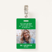 Leraar naambordje met foto groen badge (Achterkant met clip)