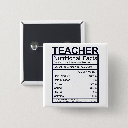 Leraar Nutritional Facts Fun Vierkante Button 5,1 Cm (Voorkant /achterkant)