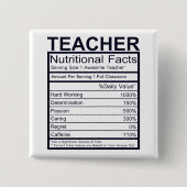 Leraar Nutritional Facts Fun Vierkante Button 5,1 Cm (Voorkant)