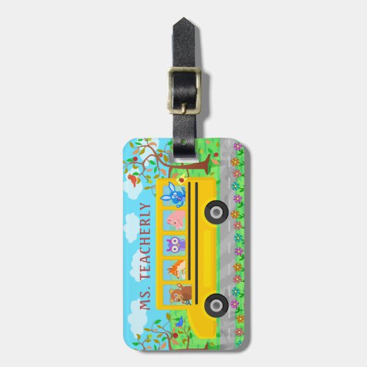 Leraar of bus driver Cute Animals | Aangepaste naa Bagagelabel (Voorkant verticaal)