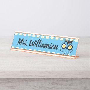 Leraar Onderwijs Librarian Professional Owl Blue Bureau Naambordje