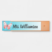 Leraar Onderwijs Professioneel Roze Butterfly Blue Deurbordje (Voorkant)