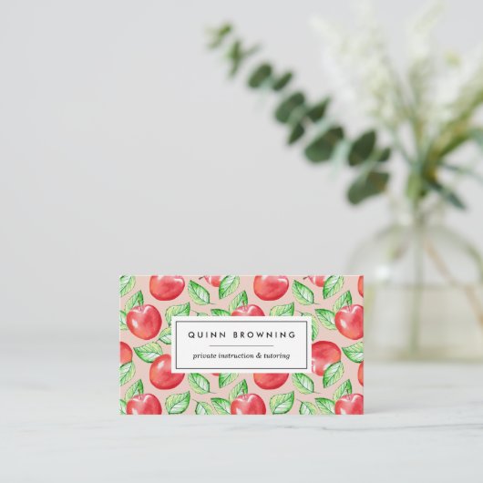 leraar | Onderwijs | TANK | Apple Pattern Visitekaartje (Staand voorkant)