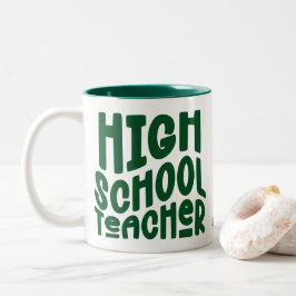 Leraar op Middelbare School Donkergroene Tekst Tweekleurige Koffiemok