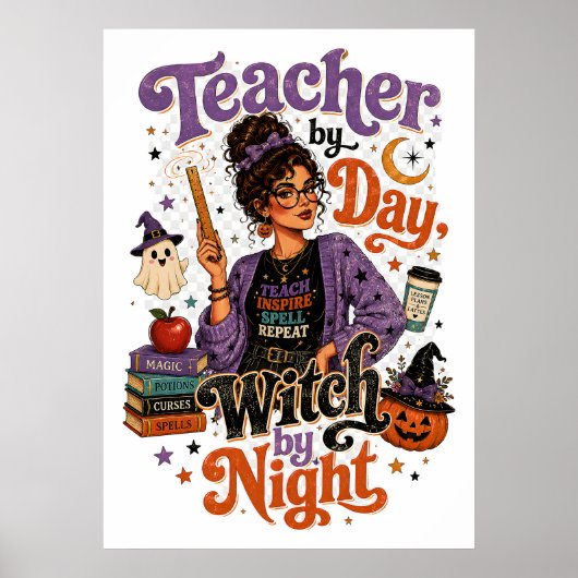 Leraar overdag Heks 's nachts Halloween Poster (Voorkant)