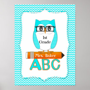 Leraar Owl Chevron Blauwgroen Poster