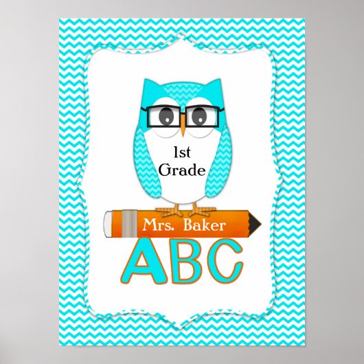 Leraar Owl Chevron Blauwgroen Poster (Voorkant)