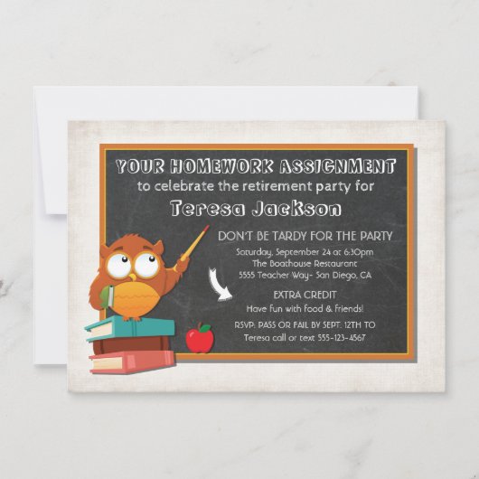 Leraar Owl met uitnodiging van de partij van het b (Voorkant)