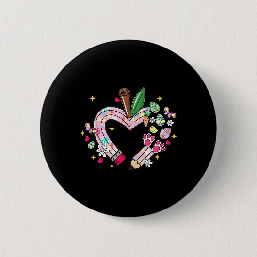 Leraar Paashaas Potlood Hart Eieren Schattig Blij Ronde Button 5,7 Cm (Voorkant)