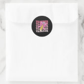 Leraar Potlood Ck Naar School Groovy Roze Leraar F Ronde Sticker (Tas)