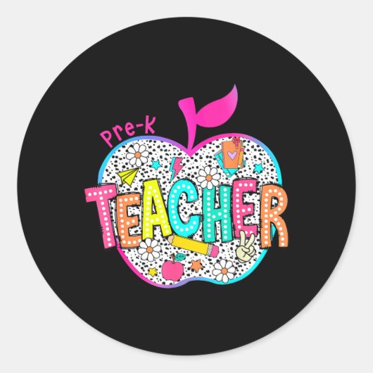 Leraar Pre-K Terug naar school Dalmatiër Stippen Ronde Sticker (Voorkant)