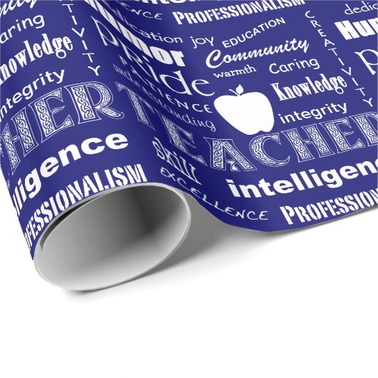 Leraar Pride Word Cloud+Apple/Midnight Blue Cadeaupapier (Rol Hoek)
