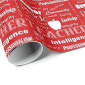 Leraar Pride Word Cloud+Apple/Poppy Red Cadeaupapier (Rol Hoek)