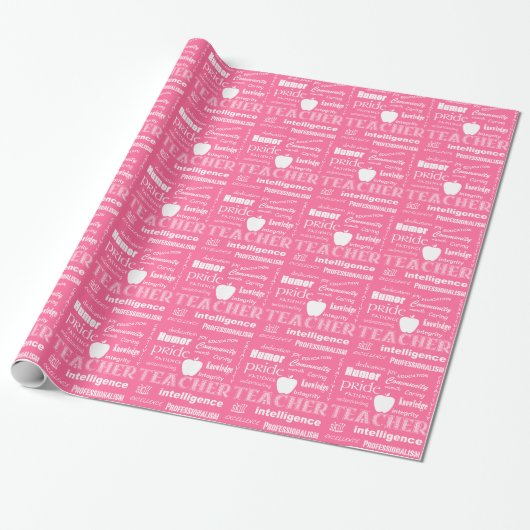 Leraar Pride Word Cloud+Apple/Zacht Roze Cadeaupapier (Uitgerold)