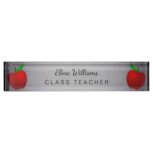 Leraar Red Apple clean Black Chalkboard Naambordje (Voorkant)