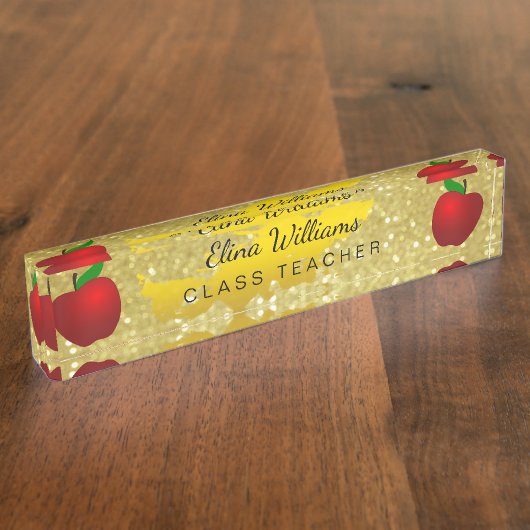 Leraar Red Apple Gold Classic Confetti Naambordje (Zijkant)