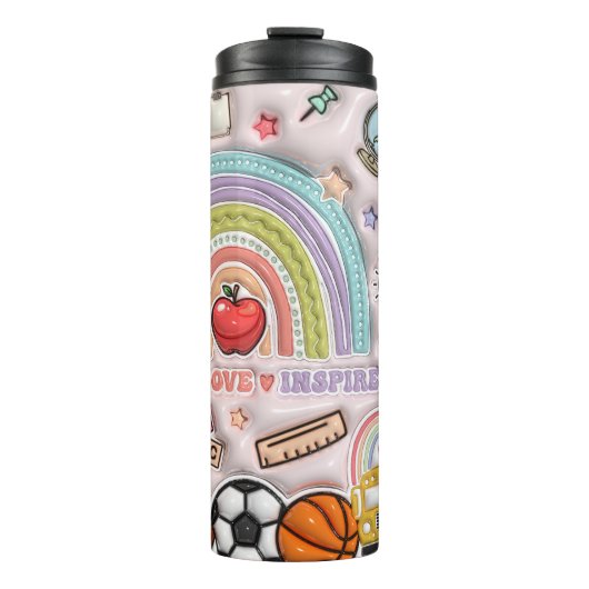 Leraar: Regenboog, Liefde, Inspireer, Leer Thermosbeker (Voorkant)