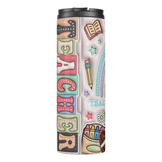 Leraar: Regenboog, Liefde, Inspireer, Leer Thermosbeker (Achterkant)