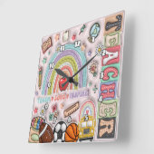 Leraar: Regenboog, Liefde, Inspireer, Leer Vierkante Klok (Hoek)