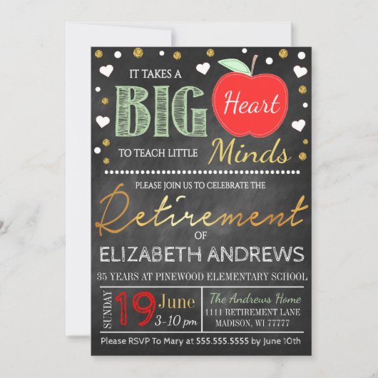 Leraar Retirement Chalkboard neemt een groot hart  Kaart (Voorkant)