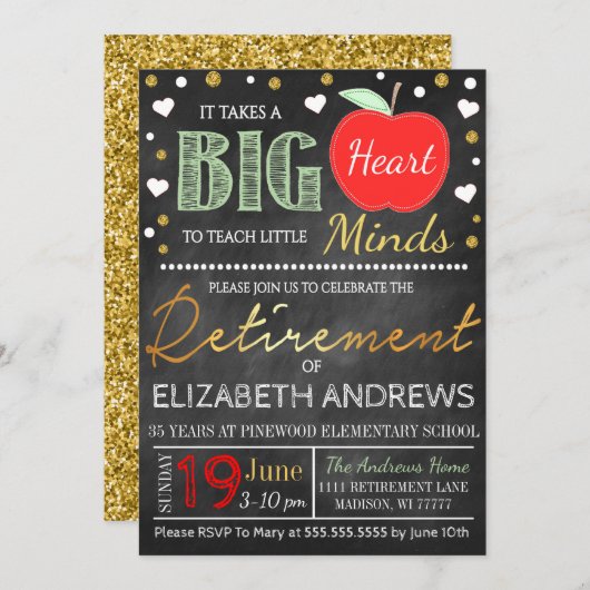 Leraar Retirement Chalkboard neemt een groot hart  Kaart (Voorkant / Achterkant)