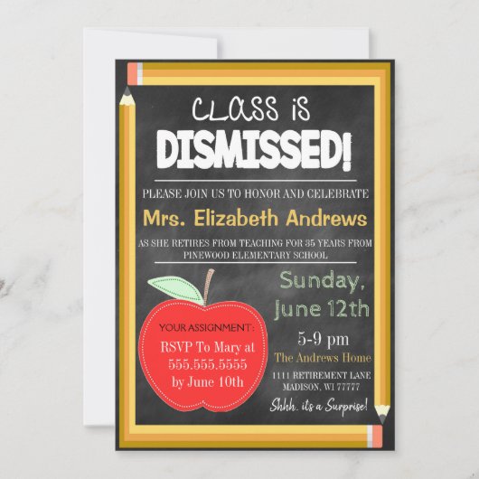 Leraar Retirement Chalkboard School is uit voor ev Kaart (Voorkant)