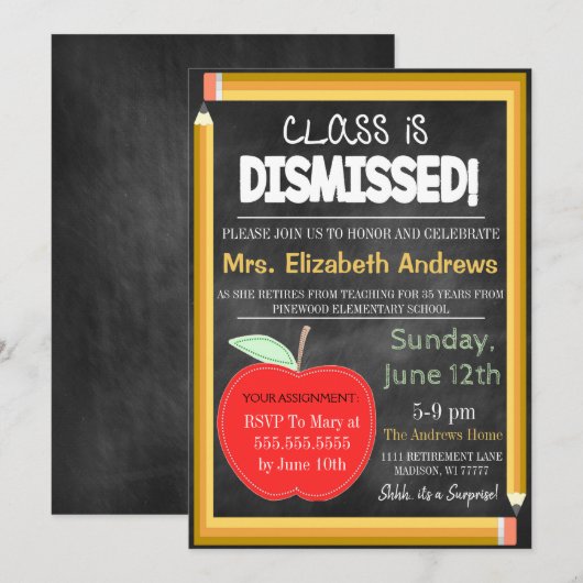 Leraar Retirement Chalkboard School is uit voor ev Kaart (Voorkant / Achterkant)