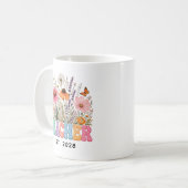 Leraar | Retro bloem leraar afstudeercadeau Koffiemok (Voorkant links)