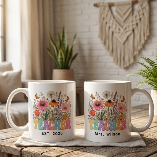 Leraar | Retro bloem leraar afstudeercadeau Koffiemok