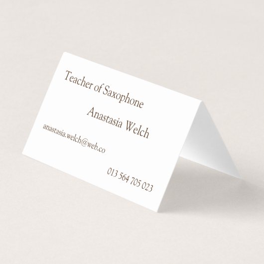 Leraar Saxophone Visitekaartje (Achterkant)