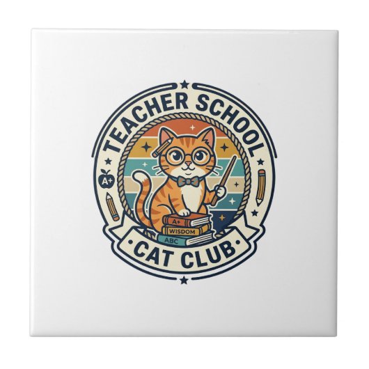 Leraar School Kat Cute Kitty Design - Leraar Sch Tegeltje (Voorkant)