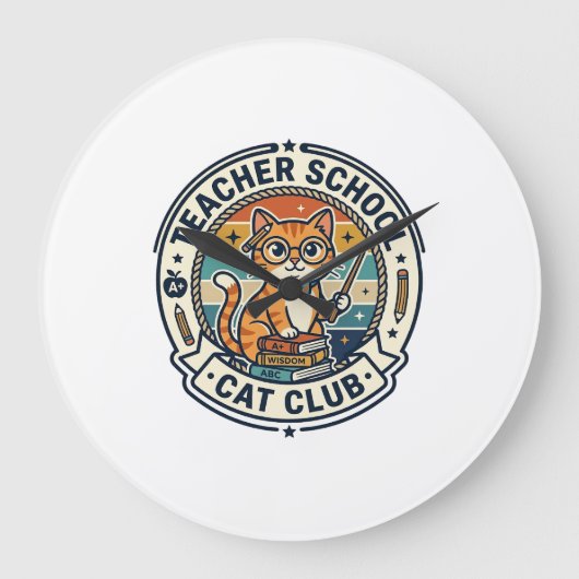 Leraar School Kat Schattig Kitty Ontwerp - Leraar Grote Klok (Voorkant)