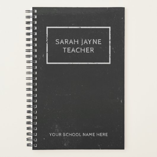 Leraar School Naam Rustieke Faux Chalkboard Zwart Planner (Voorkant)