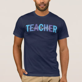 Leraar Script Naam Blauw en Paars Heren T-shirt