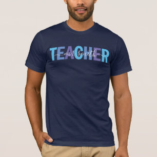 Leraar Script Naam Blauw en Paars Heren T-shirt