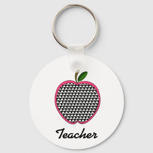 Leraar Sleutelhanger — Houndstooth Apple met roze  (Voorkant)