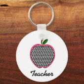 Leraar Sleutelhanger — Houndstooth Apple met roze  (Voorkant)