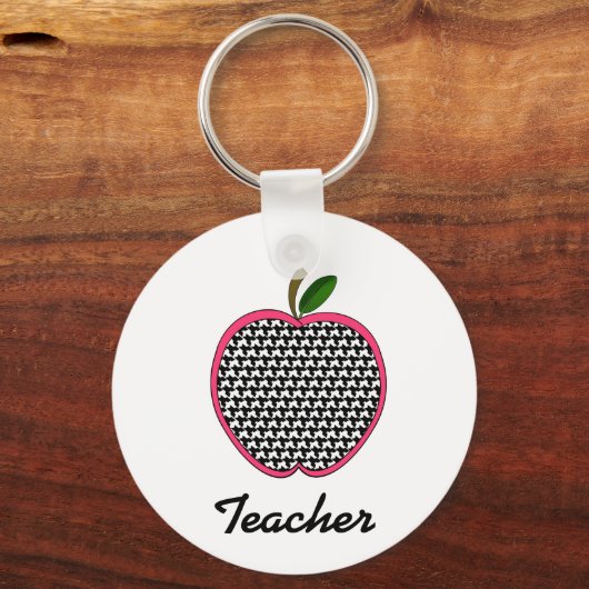 Leraar Sleutelhanger — Houndstooth Apple met roze  (Voorkant)