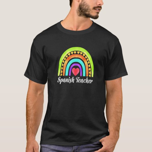 Leraar Spaans Harten & Regenbogen Premium T-shirt (Voorkant)