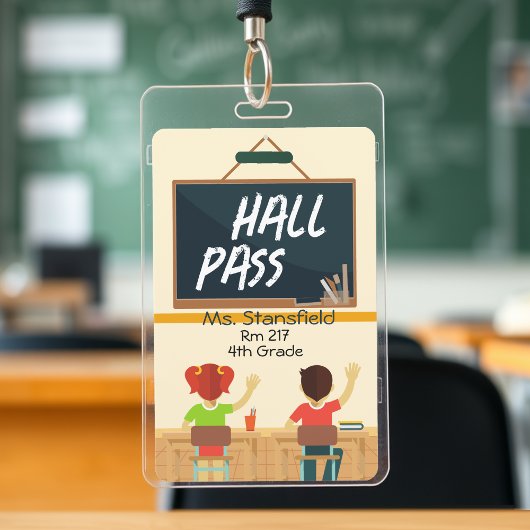 Leraar Student Classroom Chalkboard Hall Pass Badge