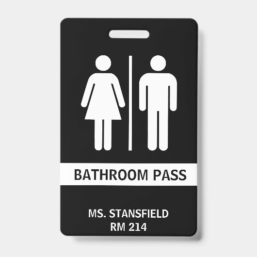Leraar Student School Restroom Badkamer Pass Badge (Front)