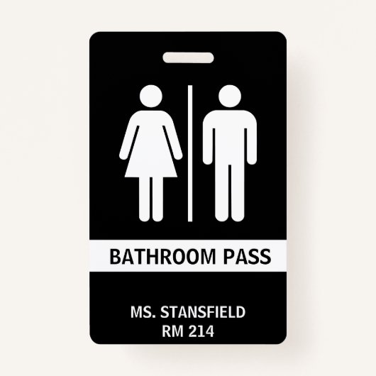 Leraar Student School Restroom Badkamer Pass Badge (Voorkant)