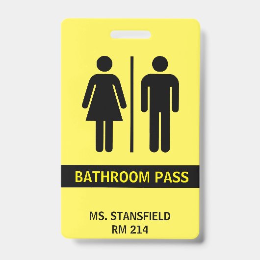 Leraar Student School Restroom Badkamer Pass Badge (Front)