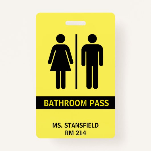 Leraar Student School Restroom Badkamer Pass Badge (Voorkant)