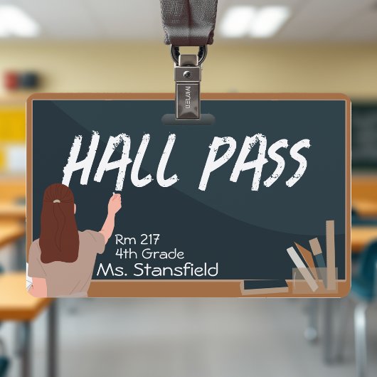 Leraar Student Schoolbord Klaslokaal Hal Pas Badge