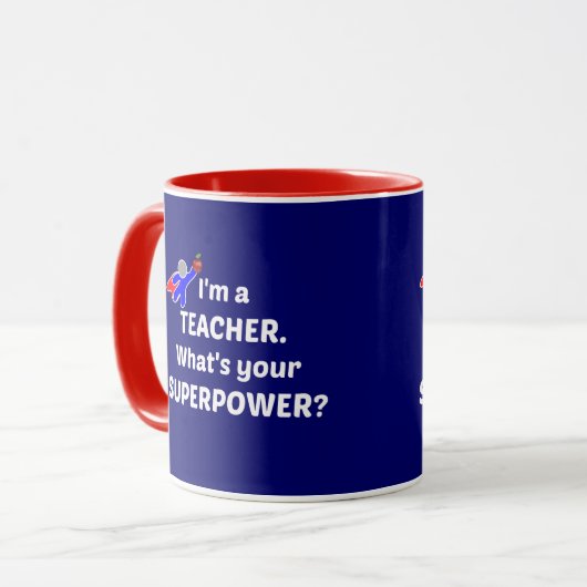 Leraar Superheld - Witte tekst Mok (Voorkant links)