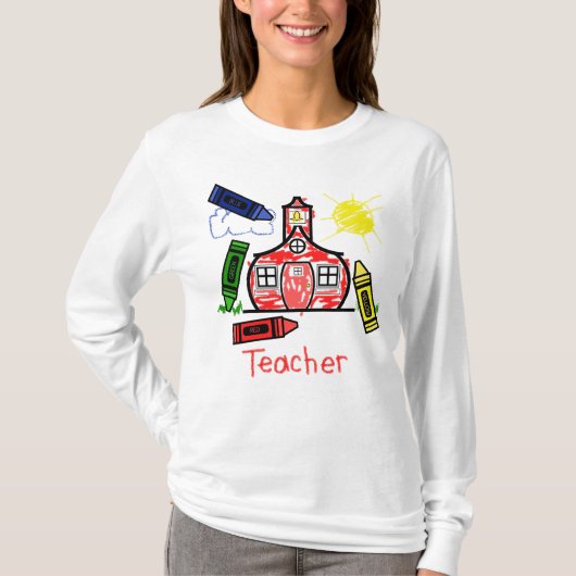 Leraar T Shirt - Schoolhouse en Crayons (Voorkant)